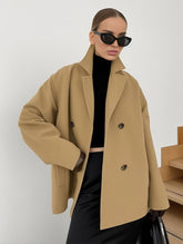 Aurohaya Elegant Woolen Double Breasted Coat for Women Casual & Chic Fall/Winter Outerwear